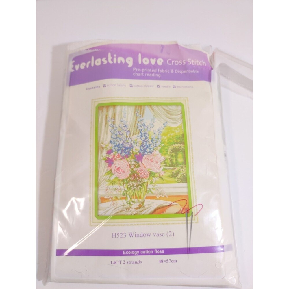 Everlasting Love Window Vase H523 Cross Stitch Open no needle